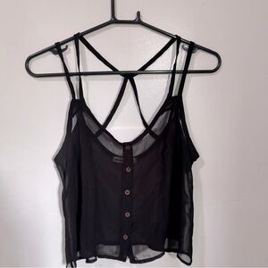 Brandy Melville | Black Mesh Double Strap Crop Top
